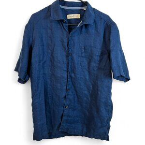 Tommy Bahama Navy 100% Linen Short Sleeve Button Up Shirt, Size Large